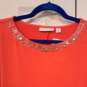 NWT Susan Graver Coral Embellished Blouse